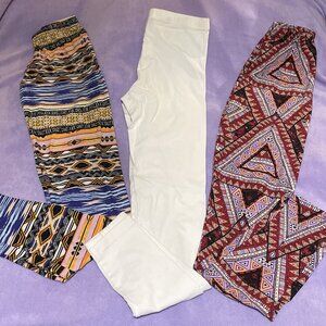 Womens Leggings Bundle of 3 Rue21 & Hot Kiss SZ SM Solid White Pair & 2 Colorful